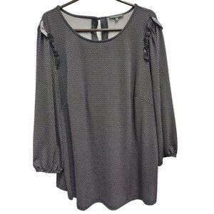 Adrianna Papell Womens Blouse Top Sz 1X Polka Dot Ruffle 3/4 Sleeve Whimsygoth